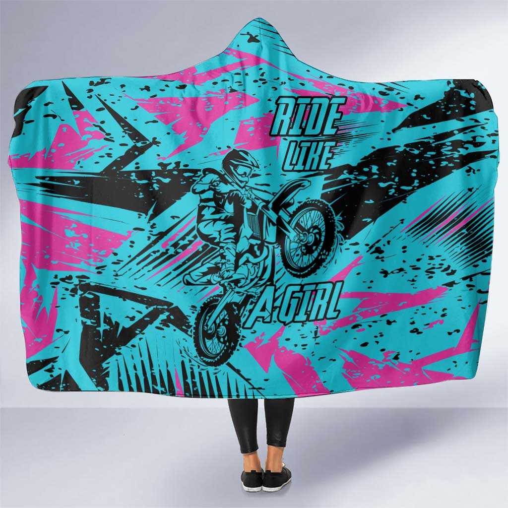 Personalized Ride Like a Girl Hooded Blanket Motocross Graphic and Turquoise Pink Graffiti Design - Wonder Print Shop