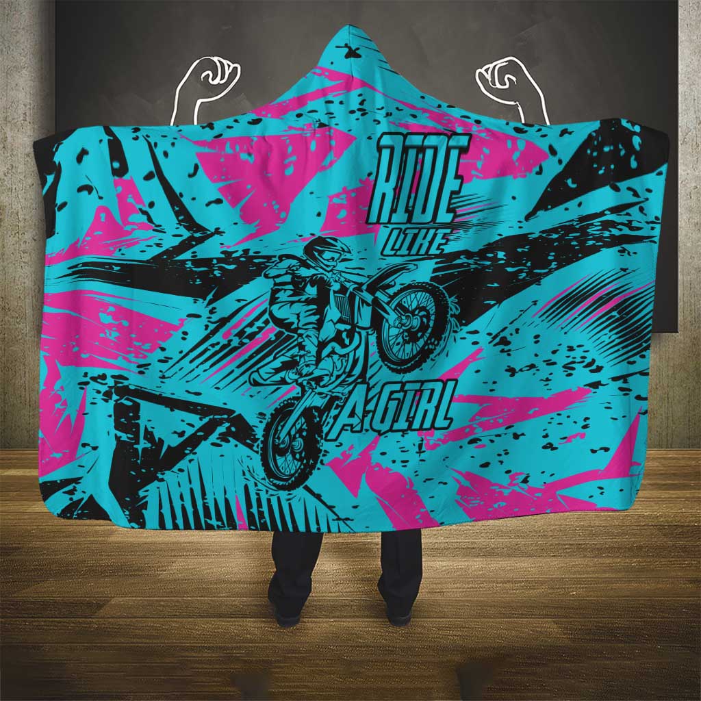 Personalized Ride Like a Girl Hooded Blanket Motocross Graphic and Turquoise Pink Graffiti Design - Wonder Print Shop