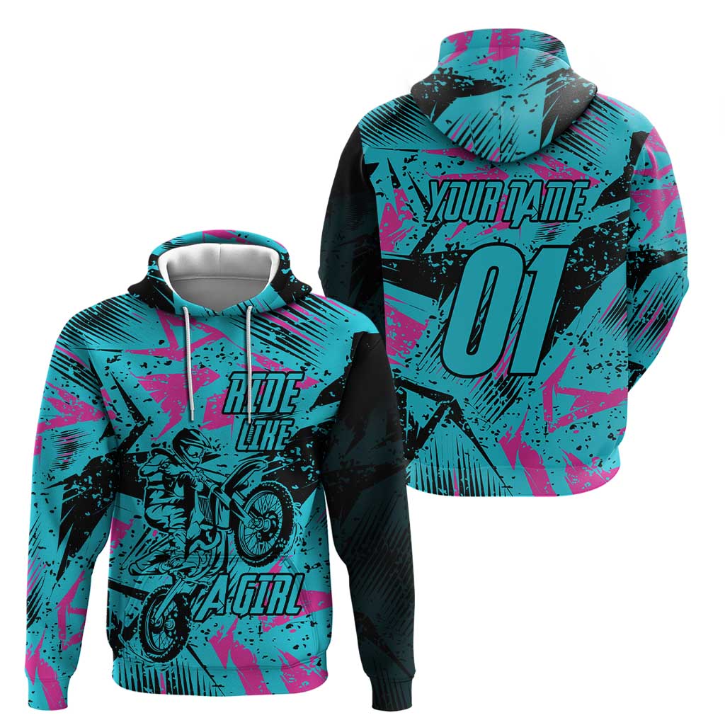 Personalized Ride Like a Girl Hoodie Motocross Graphic and Turquoise Pink Graffiti Design - Wonder Print Shop