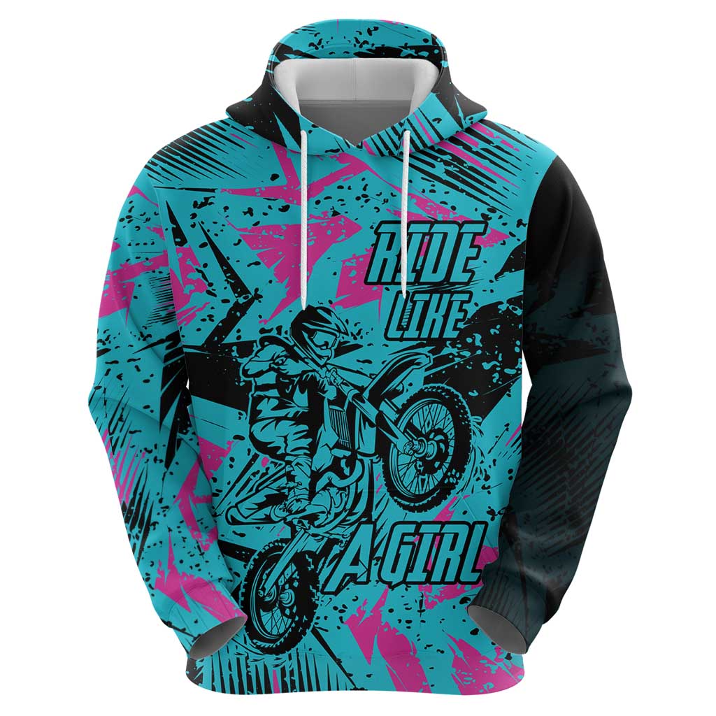 Personalized Ride Like a Girl Hoodie Motocross Graphic and Turquoise Pink Graffiti Design - Wonder Print Shop