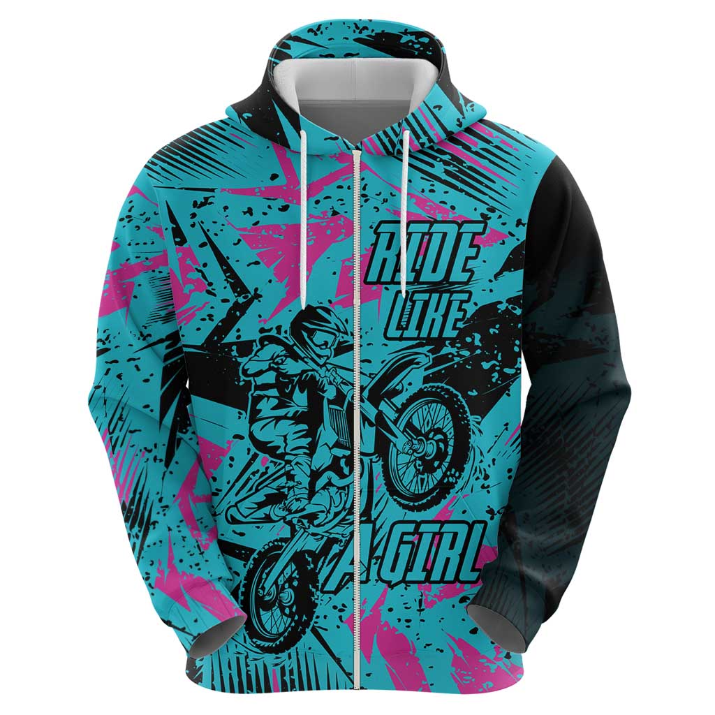 Personalized Ride Like a Girl Hoodie Motocross Graphic and Turquoise Pink Graffiti Design - Wonder Print Shop