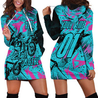 Personalized Ride Like a Girl Hoodie Dress Motocross Graphic and Turquoise Pink Graffiti Design - Wonder Print Shop