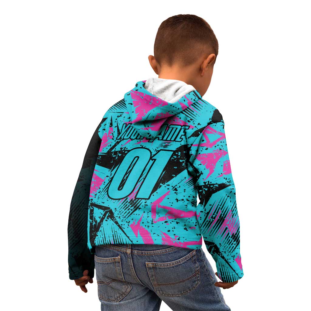 Personalized Ride Like a Girl Kid Hoodie Motocross Graphic and Turquoise Pink Graffiti Design - Wonder Print Shop