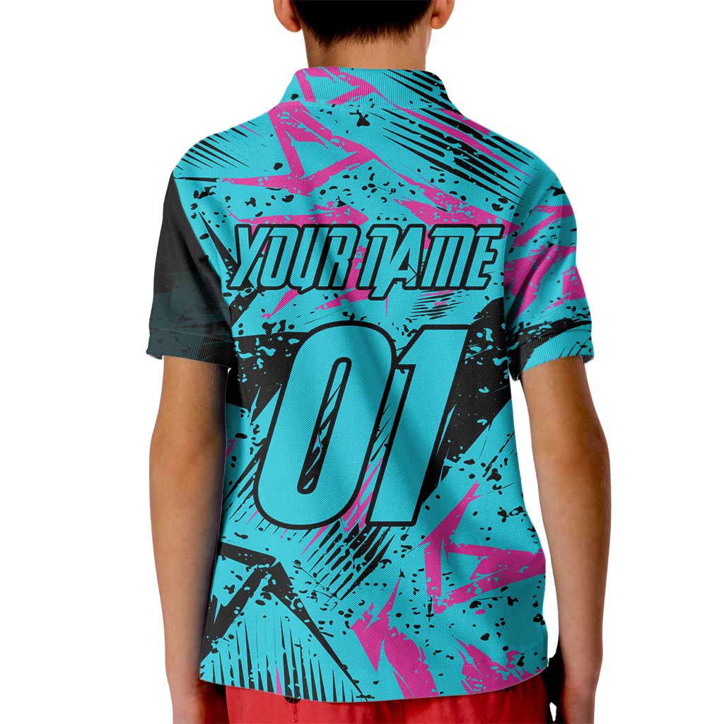 Personalized Ride Like a Girl Kid Polo Shirt Motocross Graphic and Turquoise Pink Graffiti Design - Wonder Print Shop