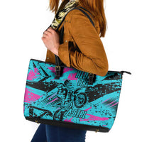 Personalized Ride Like a Girl Leather Tote Bag Motocross Graphic and Turquoise Pink Graffiti Design - Wonder Print Shop