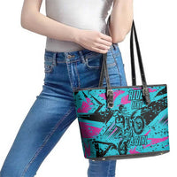 Personalized Ride Like a Girl Leather Tote Bag Motocross Graphic and Turquoise Pink Graffiti Design - Wonder Print Shop