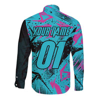 Personalized Ride Like a Girl Long Sleeve Button Shirt Motocross Graphic and Turquoise Pink Graffiti Design - Wonder Print Shop