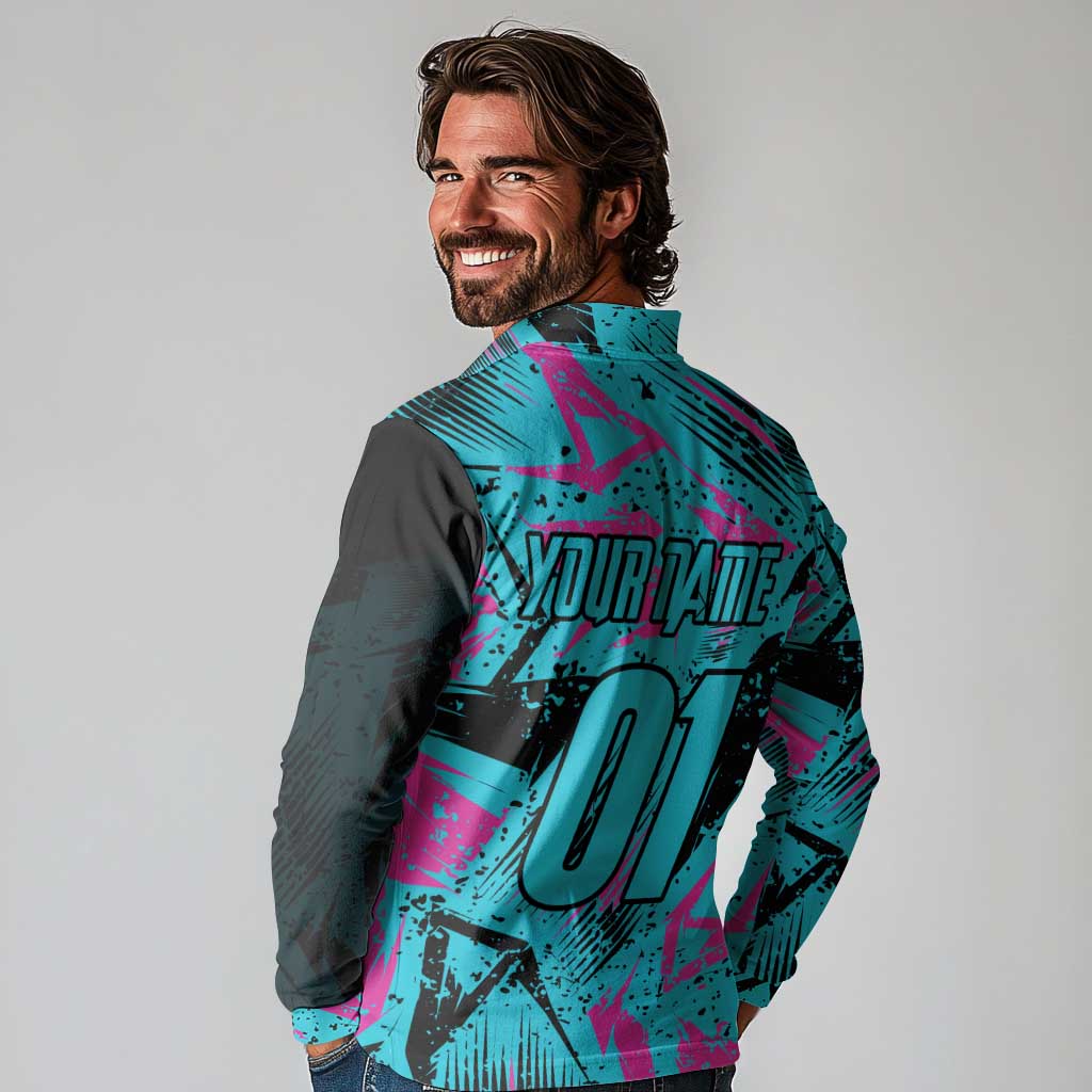 Personalized Ride Like a Girl Long Sleeve Polo Shirt Motocross Graphic and Turquoise Pink Graffiti Design - Wonder Print Shop