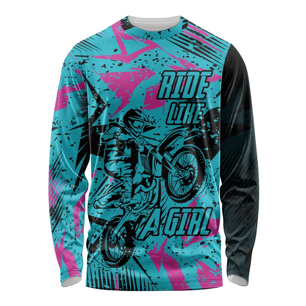Personalized Ride Like a Girl Long Sleeve Shirt Motocross Graphic and Turquoise Pink Graffiti Design - Wonder Print Shop