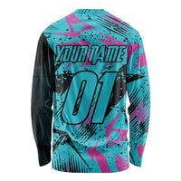 Personalized Ride Like a Girl Long Sleeve Shirt Motocross Graphic and Turquoise Pink Graffiti Design - Wonder Print Shop