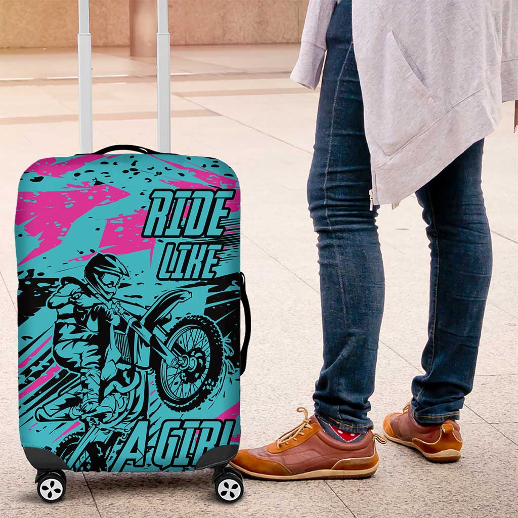 Personalized Ride Like a Girl Luggage Cover Motocross Graphic and Turquoise Pink Graffiti Design - Wonder Print Shop