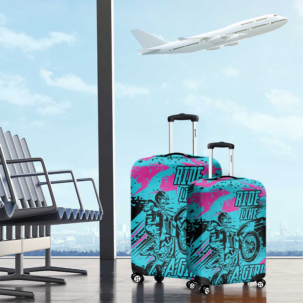 Personalized Ride Like a Girl Luggage Cover Motocross Graphic and Turquoise Pink Graffiti Design - Wonder Print Shop