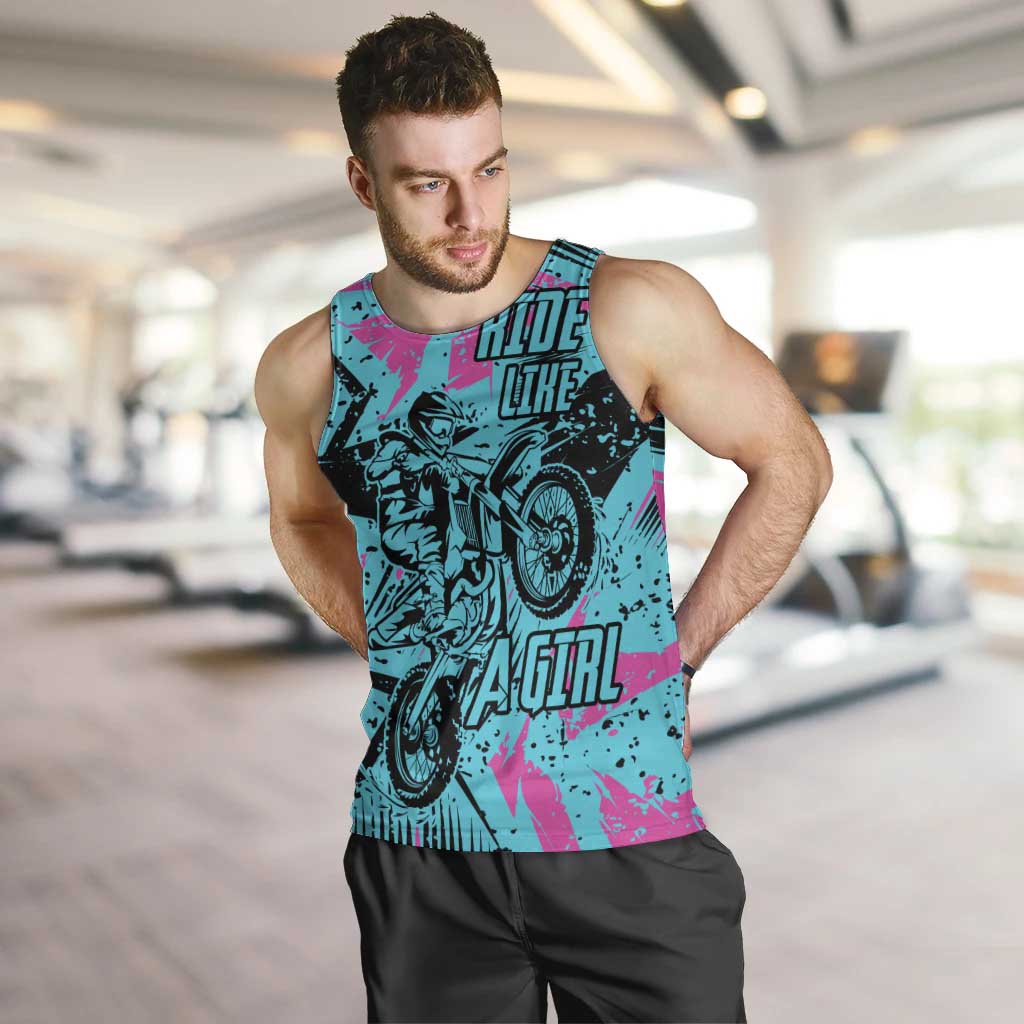 Personalized Ride Like a Girl Men Tank Top Motocross Graphic and Turquoise Pink Graffiti Design - Wonder Print Shop