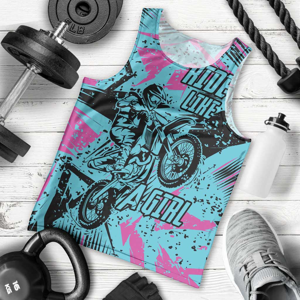 Personalized Ride Like a Girl Men Tank Top Motocross Graphic and Turquoise Pink Graffiti Design - Wonder Print Shop