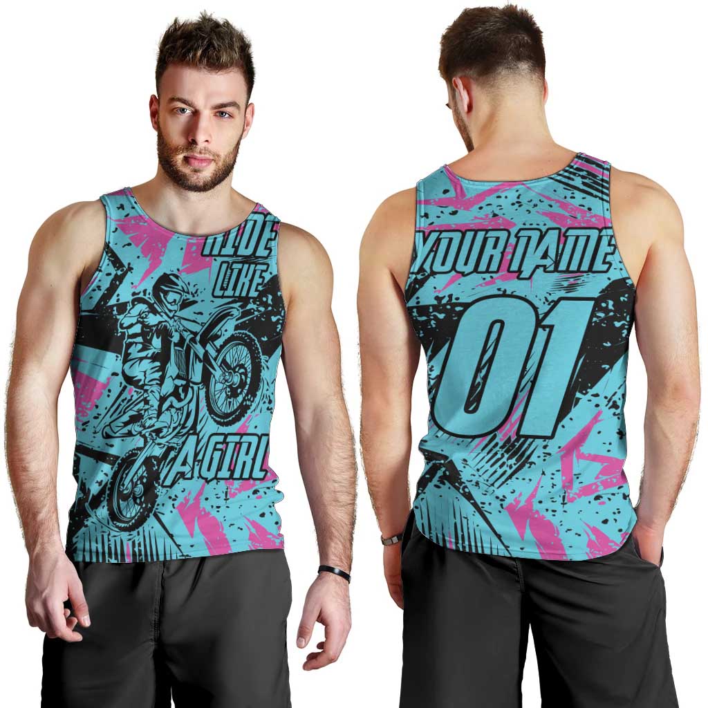 Personalized Ride Like a Girl Men Tank Top Motocross Graphic and Turquoise Pink Graffiti Design - Wonder Print Shop