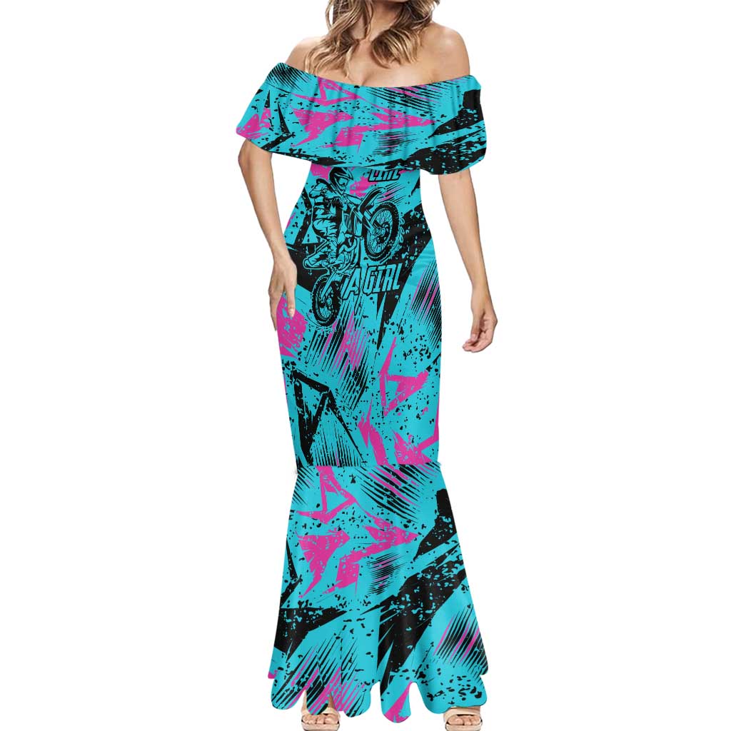Personalized Ride Like a Girl Mermaid Dress Motocross Graphic and Turquoise Pink Graffiti Design - Wonder Print Shop