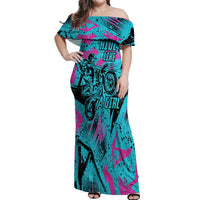 Personalized Ride Like a Girl Off Shoulder Maxi Dress Motocross Graphic and Turquoise Pink Graffiti Design - Wonder Print Shop