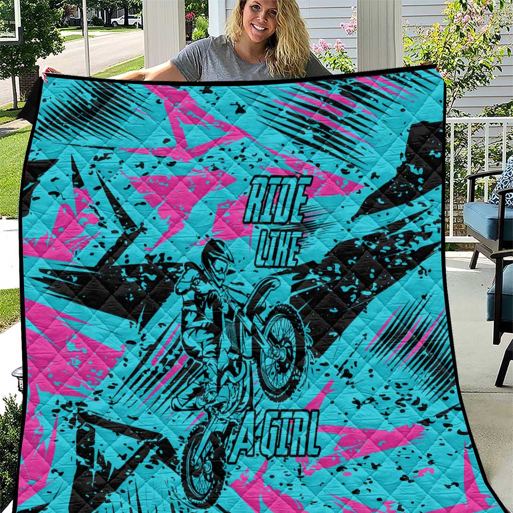 Personalized Ride Like a Girl Quilt Motocross Graphic and Turquoise Pink Graffiti Design - Wonder Print Shop