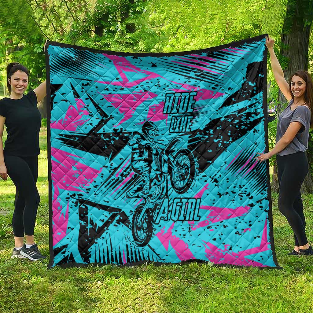 Personalized Ride Like a Girl Quilt Motocross Graphic and Turquoise Pink Graffiti Design - Wonder Print Shop