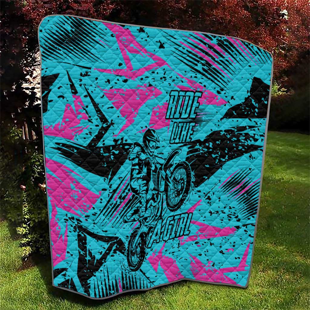 Personalized Ride Like a Girl Quilt Motocross Graphic and Turquoise Pink Graffiti Design - Wonder Print Shop