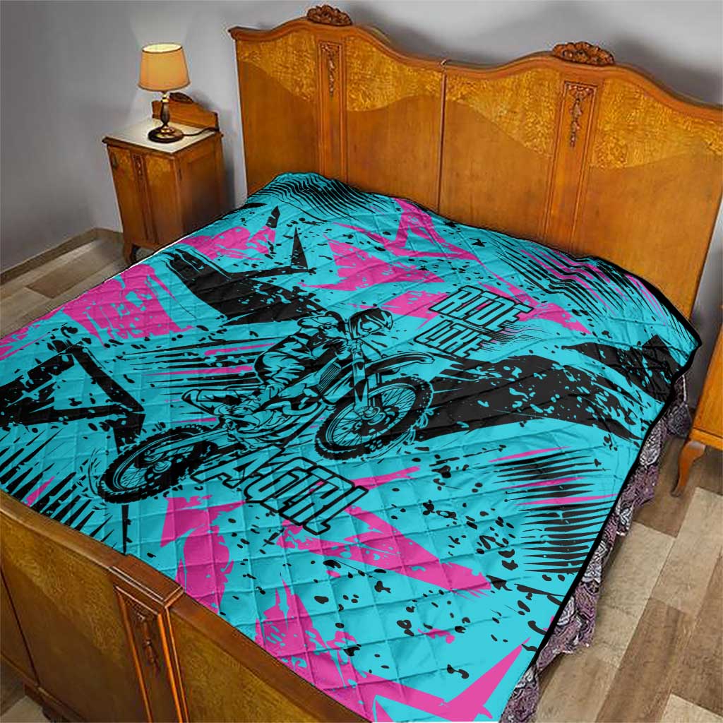 Personalized Ride Like a Girl Quilt Motocross Graphic and Turquoise Pink Graffiti Design - Wonder Print Shop