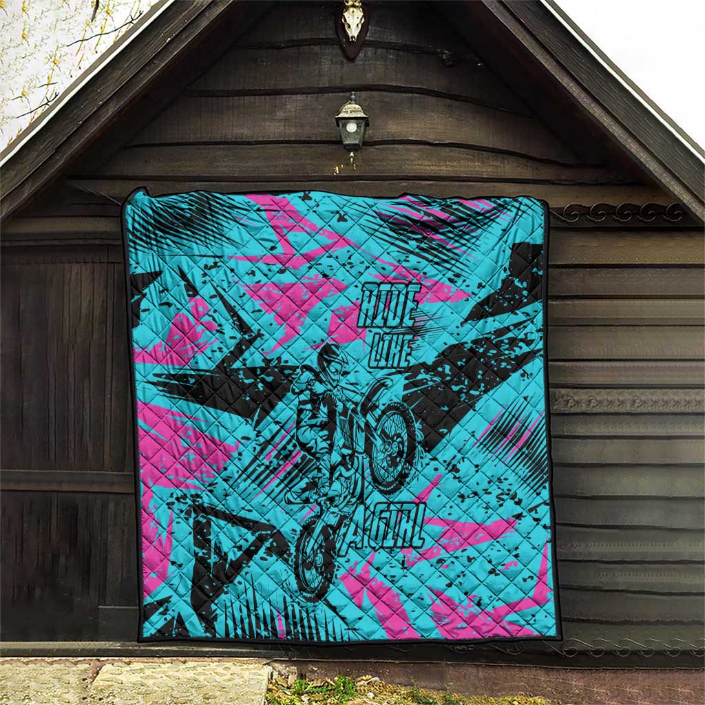 Personalized Ride Like a Girl Quilt Motocross Graphic and Turquoise Pink Graffiti Design - Wonder Print Shop