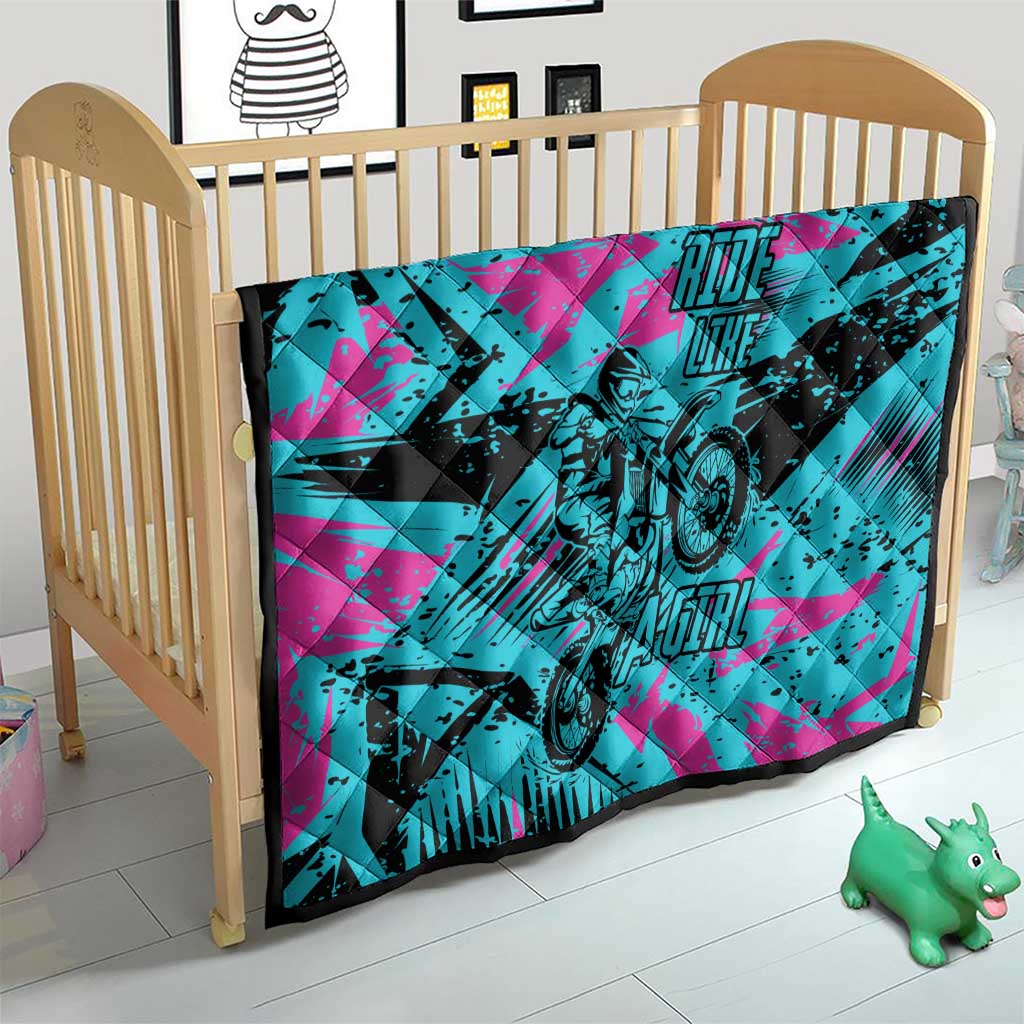 Personalized Ride Like a Girl Quilt Motocross Graphic and Turquoise Pink Graffiti Design - Wonder Print Shop