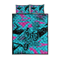 Personalized Ride Like a Girl Quilt Bed Set Motocross Graphic and Turquoise Pink Graffiti Design - Wonder Print Shop