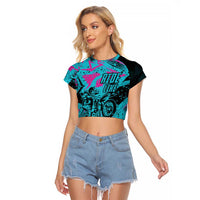 Personalized Ride Like a Girl Raglan Cropped T Shirt Motocross Graphic and Turquoise Pink Graffiti Design - Wonder Print Shop