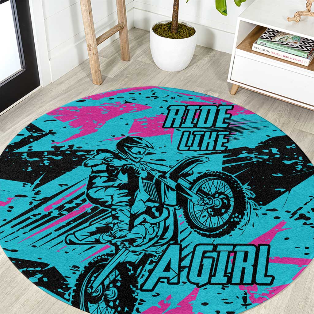 Personalized Ride Like a Girl Round Carpet Motocross Graphic and Turquoise Pink Graffiti Design - Wonder Print Shop