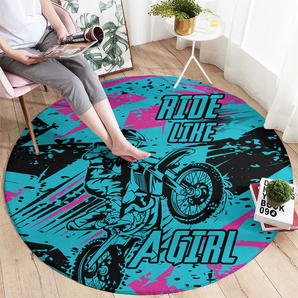 Personalized Ride Like a Girl Round Carpet Motocross Graphic and Turquoise Pink Graffiti Design - Wonder Print Shop