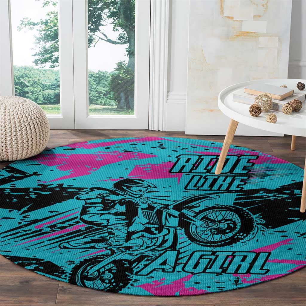 Personalized Ride Like a Girl Round Carpet Motocross Graphic and Turquoise Pink Graffiti Design - Wonder Print Shop