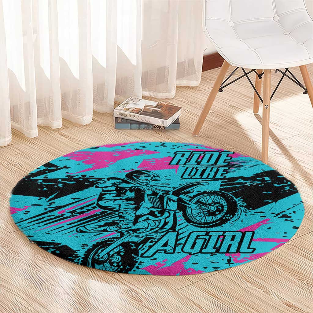 Personalized Ride Like a Girl Round Carpet Motocross Graphic and Turquoise Pink Graffiti Design - Wonder Print Shop