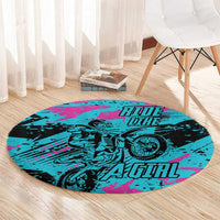 Personalized Ride Like a Girl Round Carpet Motocross Graphic and Turquoise Pink Graffiti Design - Wonder Print Shop