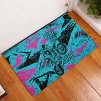 Personalized Ride Like a Girl Rubber Doormat Motocross Graphic and Turquoise Pink Graffiti Design - Wonder Print Shop