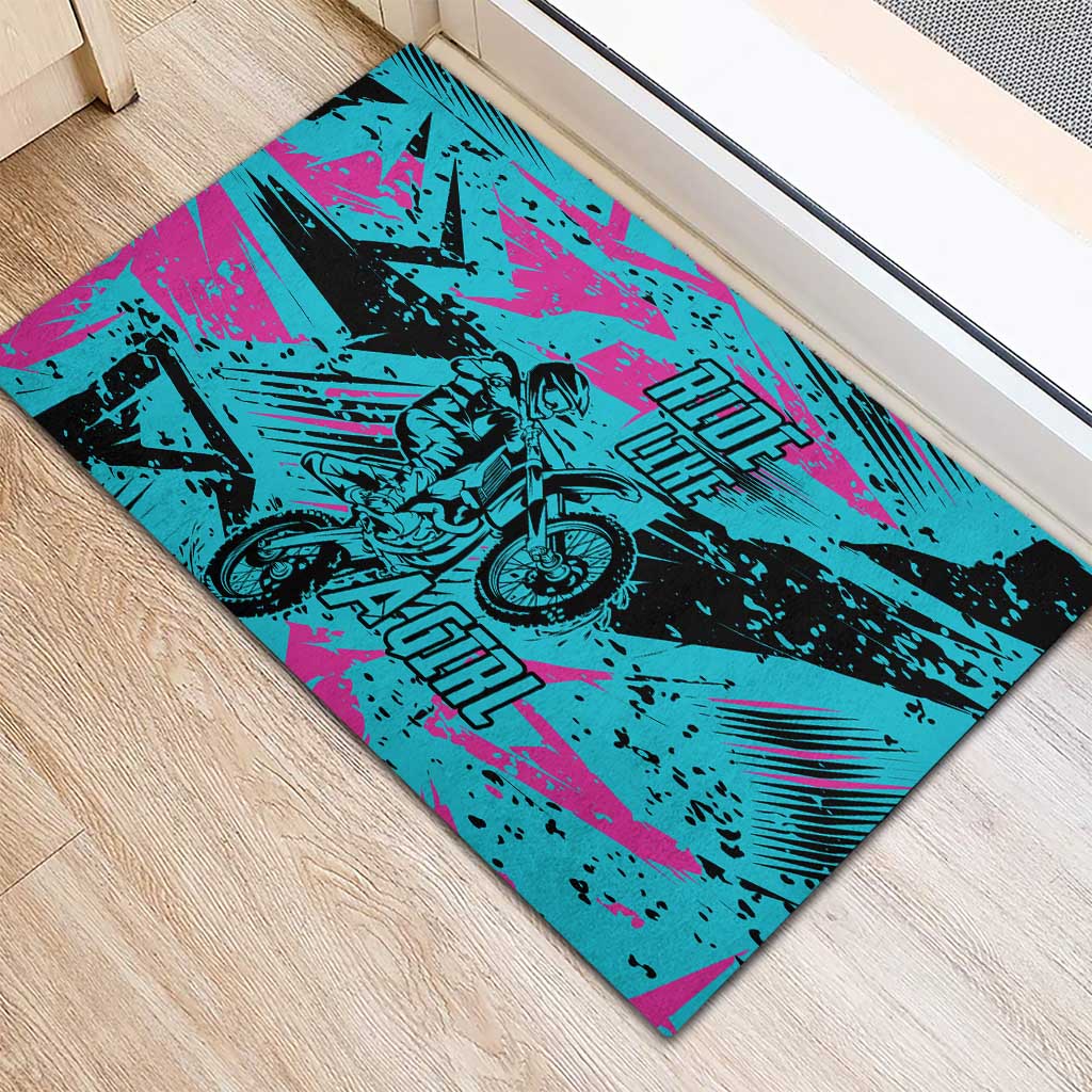 Personalized Ride Like a Girl Rubber Doormat Motocross Graphic and Turquoise Pink Graffiti Design - Wonder Print Shop