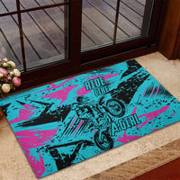 Personalized Ride Like a Girl Rubber Doormat Motocross Graphic and Turquoise Pink Graffiti Design - Wonder Print Shop