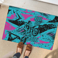 Personalized Ride Like a Girl Rubber Doormat Motocross Graphic and Turquoise Pink Graffiti Design - Wonder Print Shop