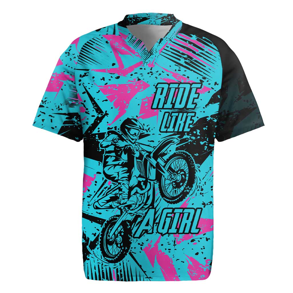 Personalized Ride Like a Girl Rugby Jersey Motocross Graphic and Turquoise Pink Graffiti Design - Wonder Print Shop