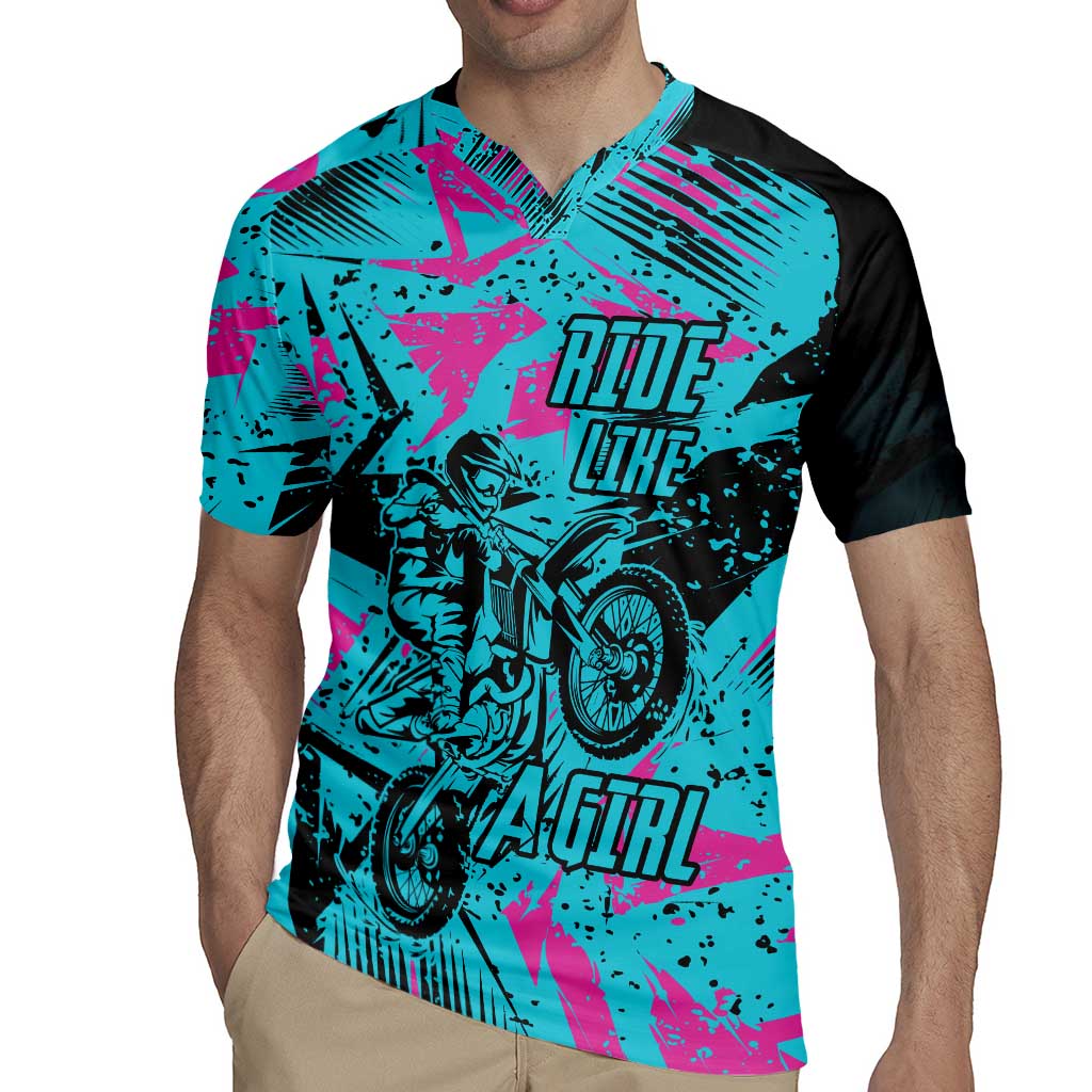 Personalized Ride Like a Girl Rugby Jersey Motocross Graphic and Turquoise Pink Graffiti Design - Wonder Print Shop