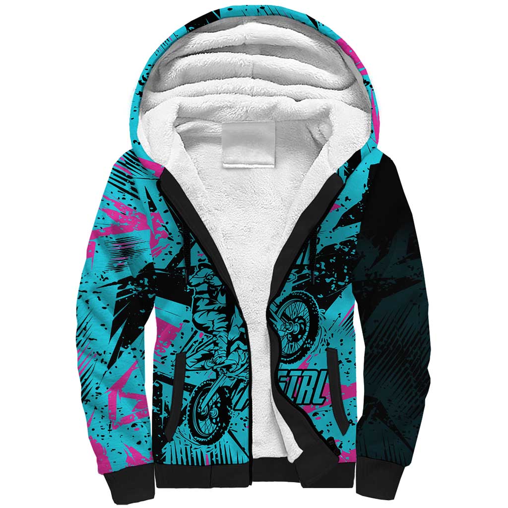Personalized Ride Like a Girl Sherpa Hoodie Motocross Graphic and Turquoise Pink Graffiti Design - Wonder Print Shop