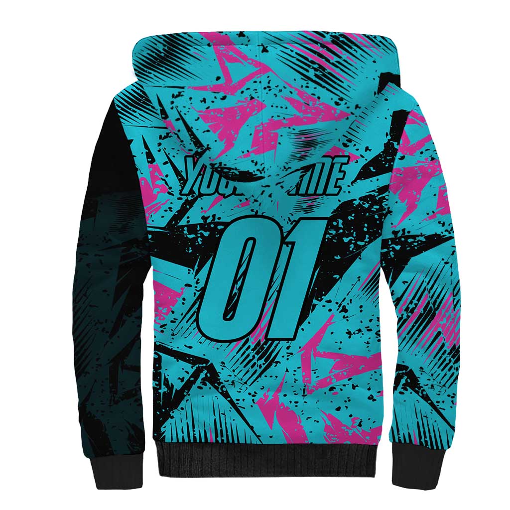 Personalized Ride Like a Girl Sherpa Hoodie Motocross Graphic and Turquoise Pink Graffiti Design - Wonder Print Shop
