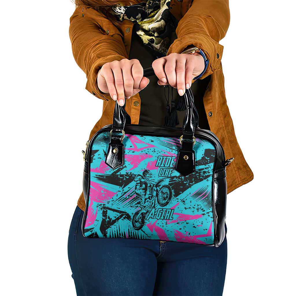 Personalized Ride Like a Girl Shoulder Handbag Motocross Graphic and Turquoise Pink Graffiti Design - Wonder Print Shop