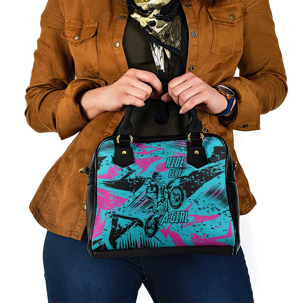 Personalized Ride Like a Girl Shoulder Handbag Motocross Graphic and Turquoise Pink Graffiti Design - Wonder Print Shop