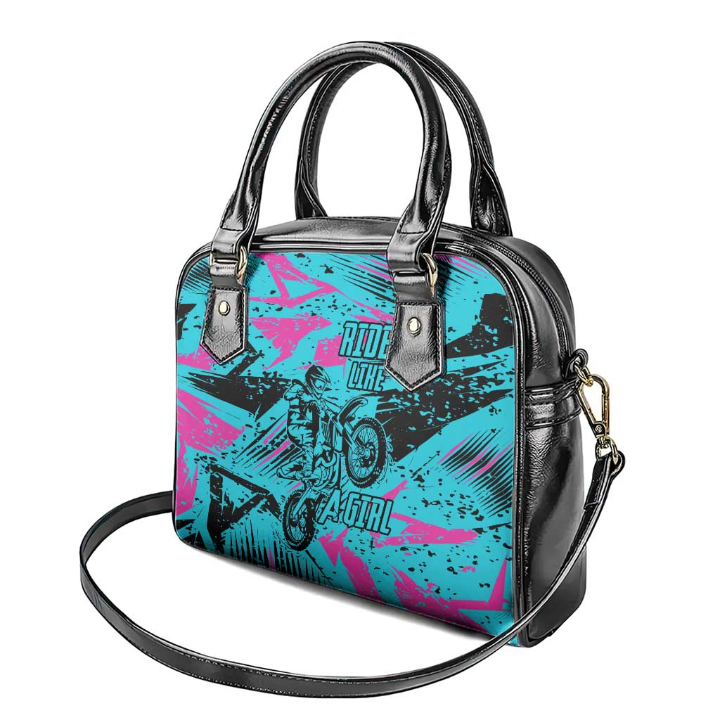 Personalized Ride Like a Girl Shoulder Handbag Motocross Graphic and Turquoise Pink Graffiti Design - Wonder Print Shop