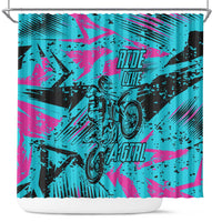 Personalized Ride Like a Girl Shower Curtain Motocross Graphic and Turquoise Pink Graffiti Design - Wonder Print Shop