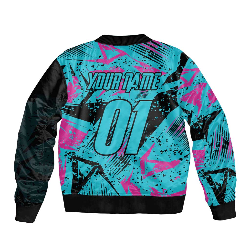 Personalized Ride Like a Girl Sleeve Zip Bomber Jacket Motocross Graphic and Turquoise Pink Graffiti Design - Wonder Print Shop