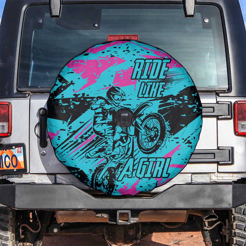Personalized Ride Like a Girl Spare Tire Cover Motocross Graphic and Turquoise Pink Graffiti Design - Wonder Print Shop