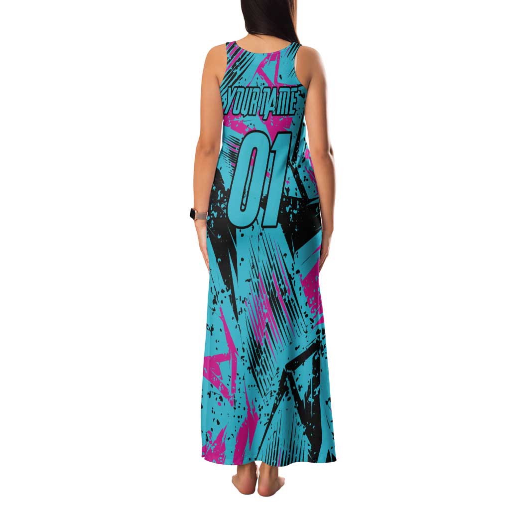 Personalized Ride Like a Girl Tank Maxi Dress Motocross Graphic and Turquoise Pink Graffiti Design - Wonder Print Shop