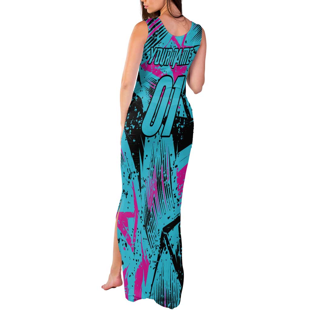 Personalized Ride Like a Girl Tank Maxi Dress Motocross Graphic and Turquoise Pink Graffiti Design - Wonder Print Shop